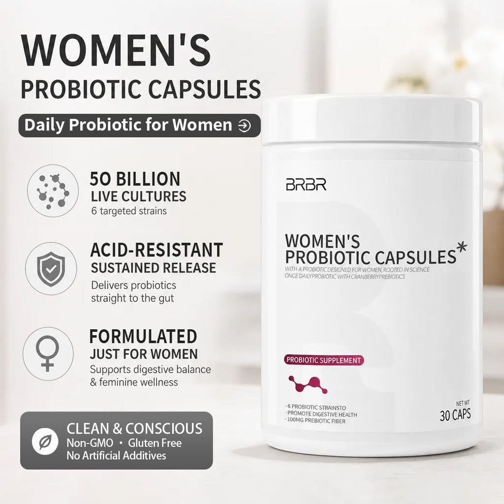 BRBR Women's Probiotics – 6 Active Strains with Cranberry & D-Mannose, 30 Capsules