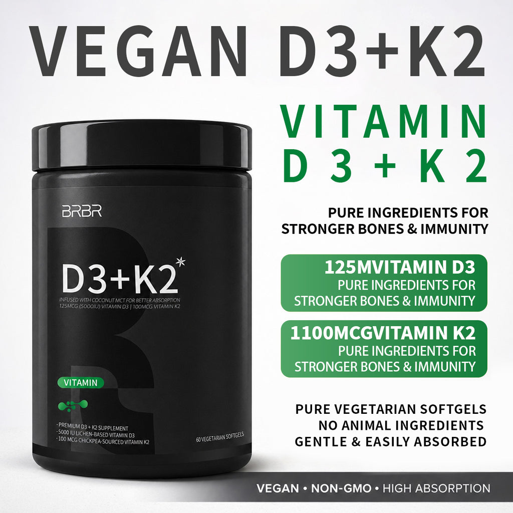 BRBR Vitamin D3 + K2 (MK-7) – 125 mcg (5000 IU) D3 & 100 mcg K2, 60 Veggie Softgels