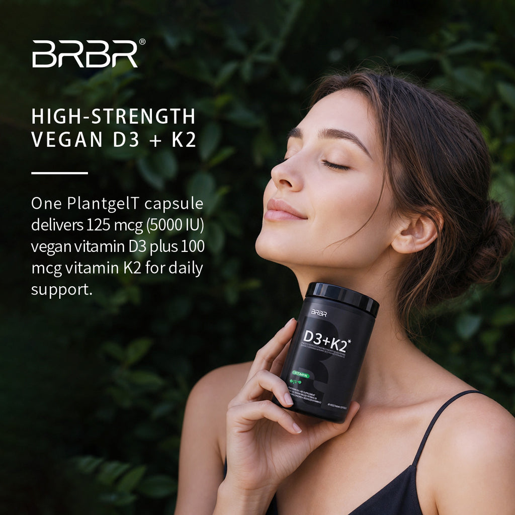 BRBR Vitamin D3 + K2 (MK-7) – 125 mcg (5000 IU) D3 & 100 mcg K2, 60 Veggie Softgels