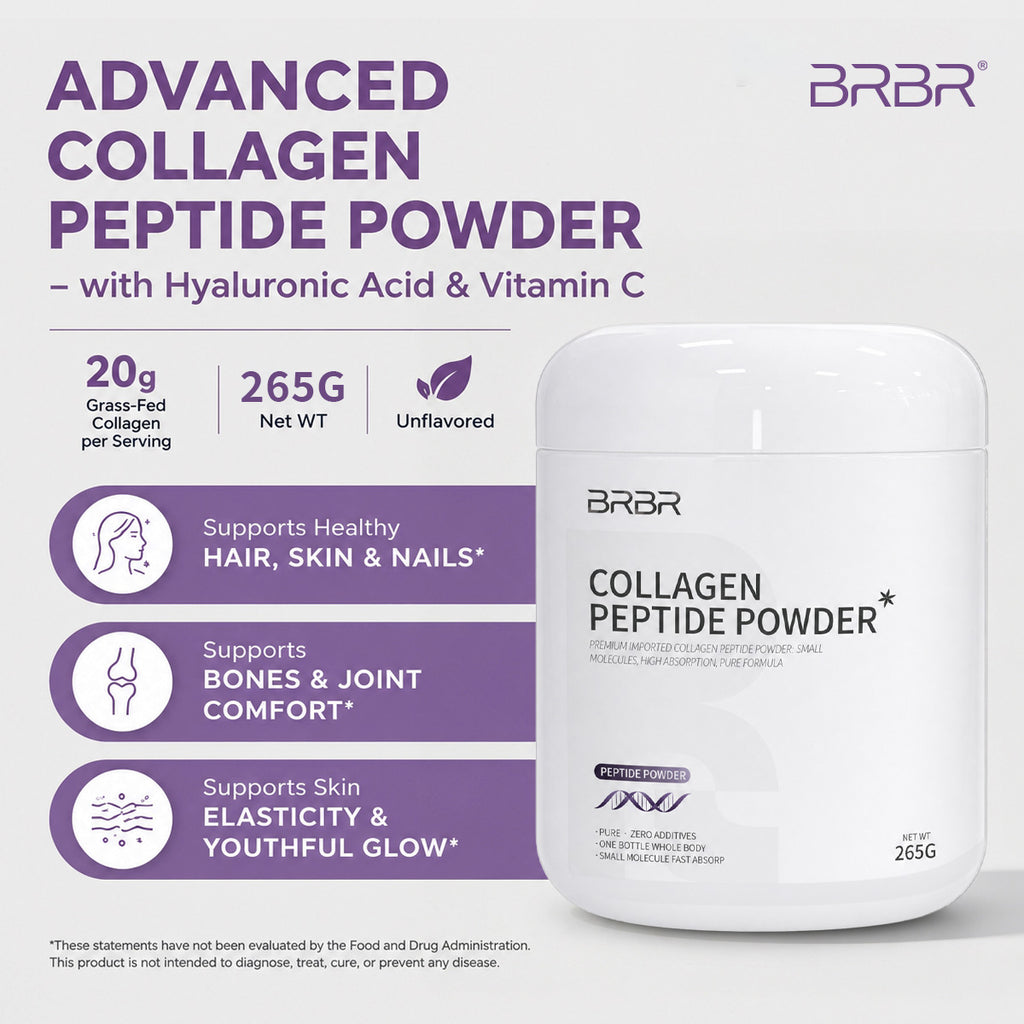 BRBR Collagen Peptides Powder – Hydrolyzed Bovine Collagen, Type I & III, 265g (13 Servings)
