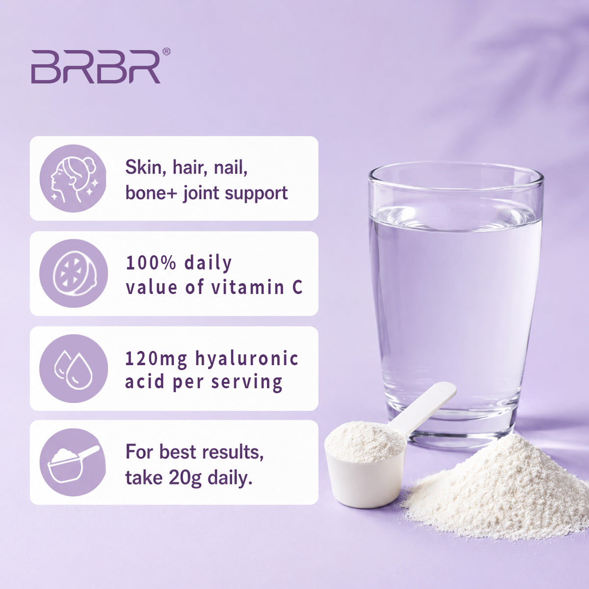 BRBR Advanced Collagen Peptide Powder – Hydrolyzed Bovine Collagen with Vitamin C & Hyaluronic Acid, 265g