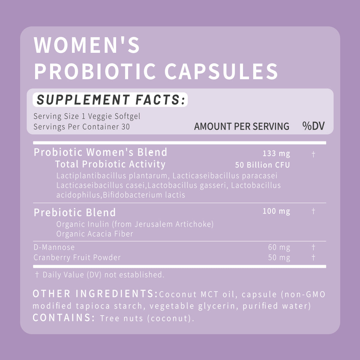 BRBR Women's Probiotics – 6 Active Strains with Cranberry & D-Mannose, 30 Capsules