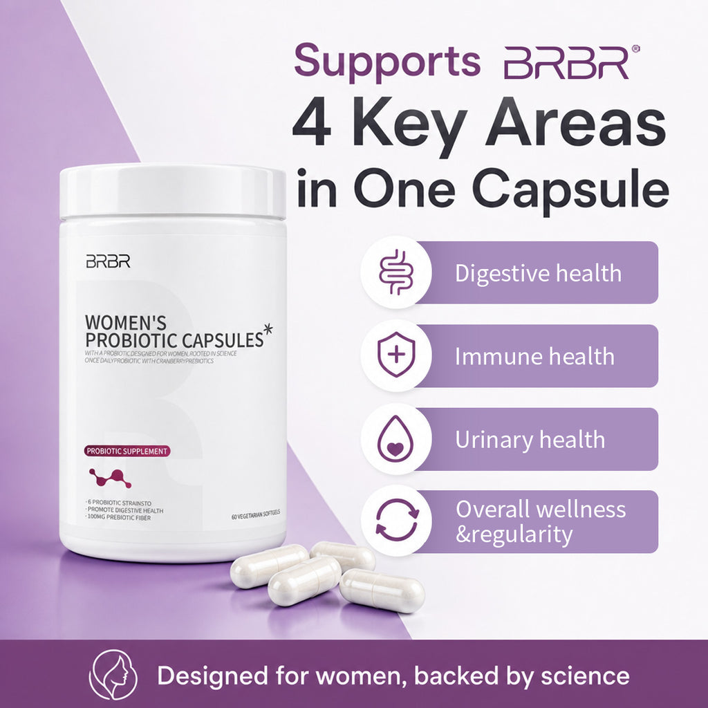 BRBR Women's Probiotics – 6 Active Strains with Cranberry & D-Mannose, 30 Capsules